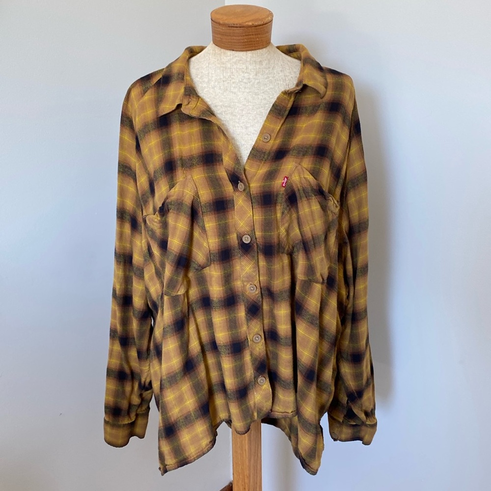 Levi's women’s high low boxy oversized plaid Shirt w dolman sleeve SzXXL